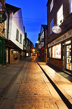 The Shambles at dusk, York, Yorkshire, England, United Kingdom, Europe