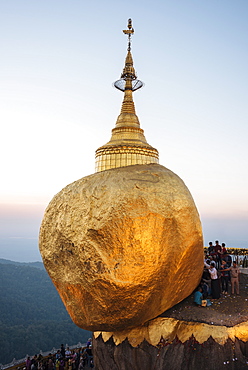 Mount Kyaiktiyo (Golden Rock) at sunset, Mon State, Myanmar (Burma), Asia