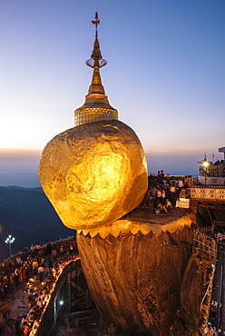 Mount Kyaiktiyo (Golden Rock) at twilight, Mon State, Myanmar (Burma), Asia