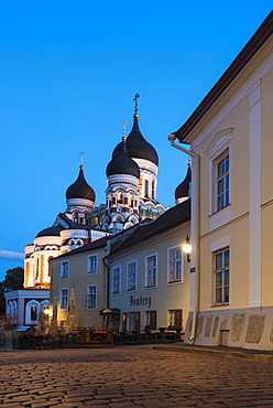 Exterior of Russian Orthodox Alexander Nevsky Cathedral at night, Toompea, Old Town, UNESCO World Heritage Site, Tallinn, Estonia, Europe