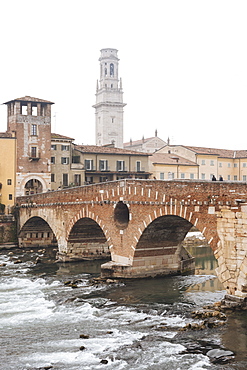 Ponte Pietra and Old Town of Verona, Veneto Province, Italy, Europe