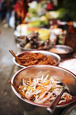 Chicken feet in bowl, Xinjie Local Market, Yuanyang, Yunnan Province, China, Asia