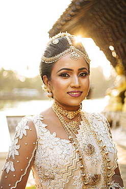 Portrait of Bride, Seema Malakaya Temple, Colombo, Western Province, Sri Lanka, Asia