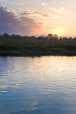 Sunset over Chitwan National Park, UNESCO World Heritage Site, Western Terai, Nepal, Asia