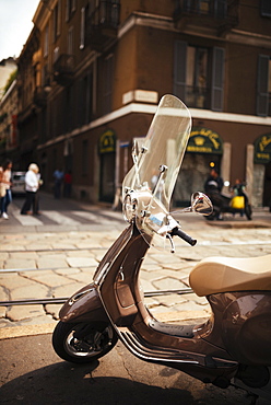 Parked Vespa moped, Milan, Lombardy, Italy, Europe