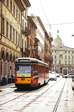 Tram on street of Milan, Lombardy, Italy, Europe