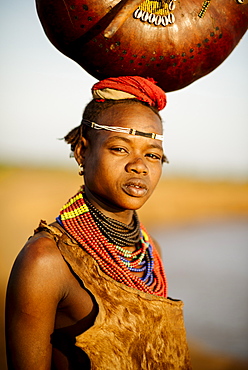 Portrait of Abua by the Omo River, Dassanech Tribe, Rate Village, Omorate, Omo Valley, Ethiopia, Africa