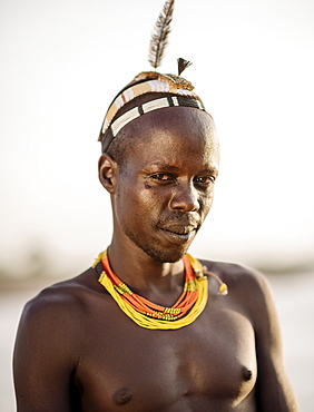 Portrait of Tuta by the Omo River, Dassanech Tribe, Rate Village, Omorate, Omo Valley, Ethiopia, Africa