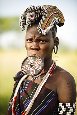 Portrait of Ateri, Mursi Tribe, Chamolo Village, Omo Valley, Ethiopia, Africa