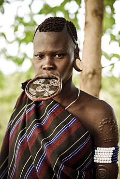 Portrait of Ana, Mursi Tribe, Marege Village, Omo Valley, Ethiopia, Africa