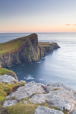 Neist Point lighthouse on the north-west coast of the Isle of Skye, Inner Hebrides, Scotland, United Kingdom, Europe