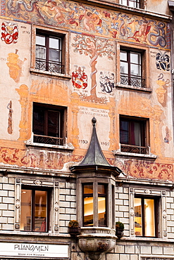 Painted building facades in the city of Lucerne, Switzerland, Europe