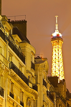 The Eiffel Tower lit up at night, Paris, France, Europe