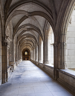 Looking along the cloisters of St. Gatien Cathedral in Tours, Indre-et-Loire, France, Europe