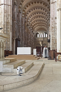 The interior of Saint Marie Madeleine abbey in Vezelay, Yonne, Burgundy, France, Europe