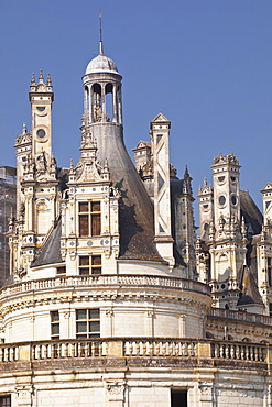 Detail shot of the roof of the Chateau de Chambord, UNESCO World Heritage Site, Loir-et-Cher, Centre, France, Europe