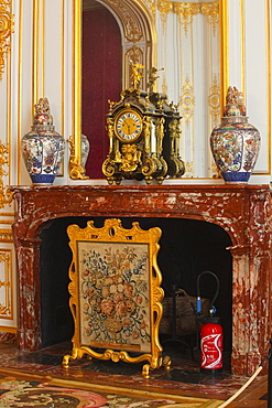 An ornate fireplace in Chateau Chambord, UNESCO World Heritage Site, Loir-et-Cher, Centre, France, Europe