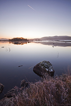 Loch Ba on a frosty morning at Rannoch Moor, a Site of Special Scientific Interest, Perth and Kinross, Highlands, Scotland, United Kingdom, Europe