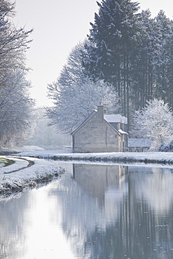 The Canal de Berry after a snow shower, Loir-et-Cher, Centre, France, Europe