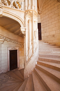 A spiral staircase inside the chateau at Chaumont-sur-Loire, UNESCO World Heritage Site, Loire Valley, Loir-et-Cher, Centre, France, Europe