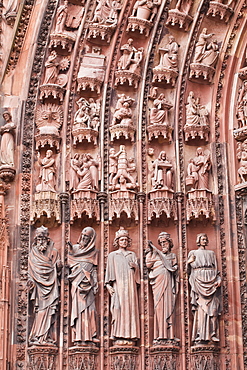 Detail of the tympanum on Notre Dame de Strasbourg cathedral, Strasbourg, Bas-Rhin, Alsace, France, Europe