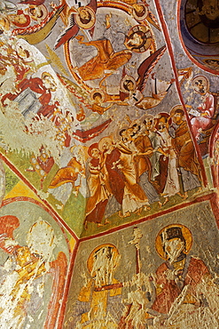 View of ceiling with fresco painting in a cave church, Goreme open air museum, Cappadocia, Anatolia, Turkey, Asia Minor, Eurasia