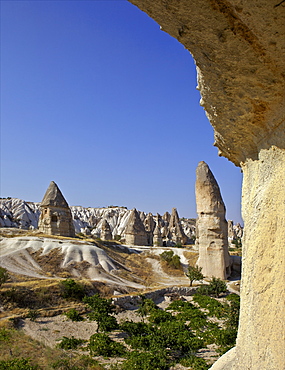 Fairy Chimneys rock formation landscape near Goreme, Cappadocia, Anatolia, Turkey, Asia Minor, Eurasia