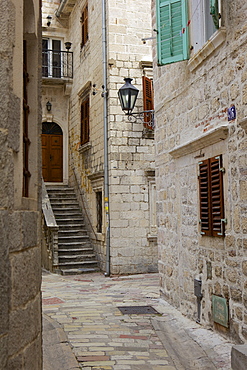 Street in historic old town of Kotor, Bay of Kotor, UNESCO World Heritage Site, Montenegro, Europe 