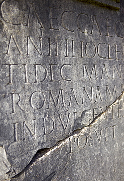 Carving on stone at the Roman archaeological site, Volubilis, UNESCO World Heritage Site, Meknes Region, Morocco, North Africa, Africa