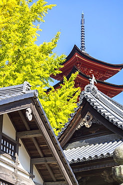 Senjokaku five-storey pagoda on Miyajima island, Itsukushima, UNESCO World Heritage Site, Hiroshima Prefecture, Honshu, Japan, Asia