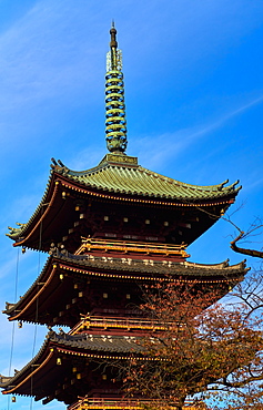 The five storied pagoda of Kan'ei-ji (Kaneiji) temple in Ueno Park, Tokyo, Japan, Asia