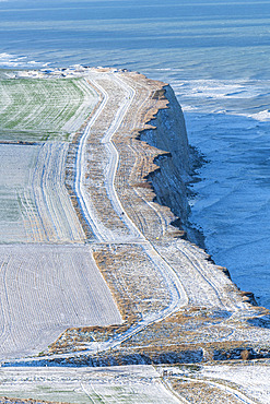 Cap Blanc-nez under the snow in winter, Opal Coast, France