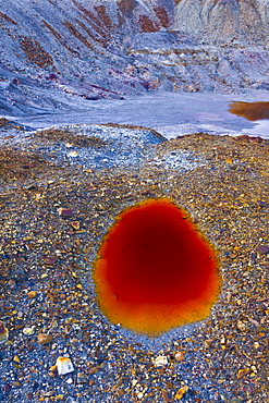 Rio Tinto red river reddish hue due to iron copper and sulfur dissolved in the water habitat with extreme conditions for life forms Andalusia