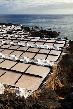 salt-works Salinas de Punta Larga on coast by sea outdoors Pueblo Fuencaliente Isla La Palma Pronvincia Santa Cruz Canary Islands Spain Europe 