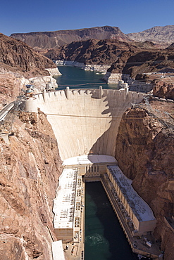 The Hoover Dam and Lake Mead hydro electric plant, which is at very low levels following a four year drought