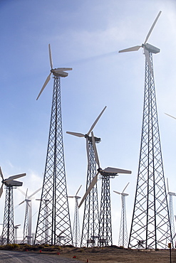 Part of the Tehachapi Pass wind farm, the first large scale wind farm area developed in the US, California, USA.