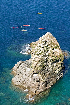 Sea kayaking off Port Isaac, Cornwall, England, United Kingdom, Europe