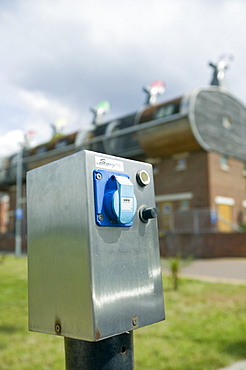 An charging point for electric cars at Bedzed the UK's largest eco carbon neutral housing complex in Beddington, London, England, United Kingdom, Europe