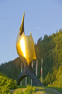 The flame sculpture outside the Mont Blanc tunnel above Chamonix, Haute Savoie, France, Europe