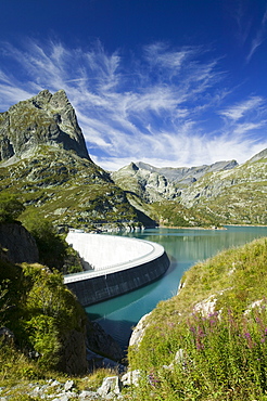 Lake Emerson and dam on the French Swiss border to generate hydro electricity, France, Europe