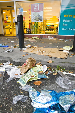 Trashed inner city streets in Loughborough, Leicestershire, England, United Kingdom, Europe