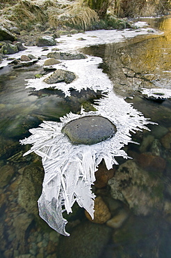 A partially frozen river in Easedale near Grasmere in the Lake District National Park, Cumbria, England, United Kingdom, Europe