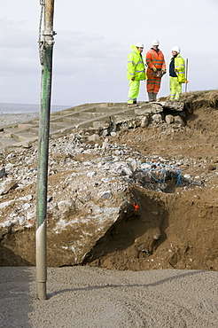 Repairing damage to the road between Allonby and Silloth caused by floods in 2008, Cumbria, England, United Kingdom, Europe