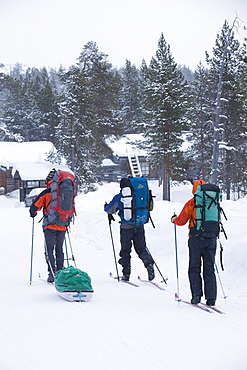 Cross country skiing near Saariselka, Northern Finland, Scandinavia, Europe