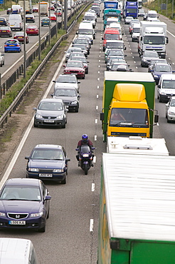 Traffic congestion on the M1 motorway at Loughborough, Leicestershire, England, United Kingdom, Europe