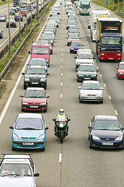 Traffic congestion on the M1 motorway at Loughborough, Leicestershire, England, United Kingdom, Europe