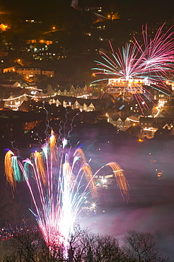 Fireworks over Ambleside, Lake District, Cumbria, England, United Kingdom, Europe