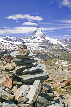 The Matterhorn and cairn above Zermatt, Switzerland, Europe