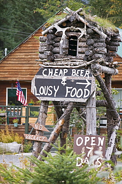 A bar sign near Seward, Alaska, United States of America, North America