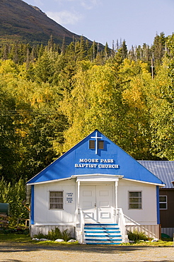 A church in the Chugach Mountains, Moose Pass, Alaska, United States of America, North America